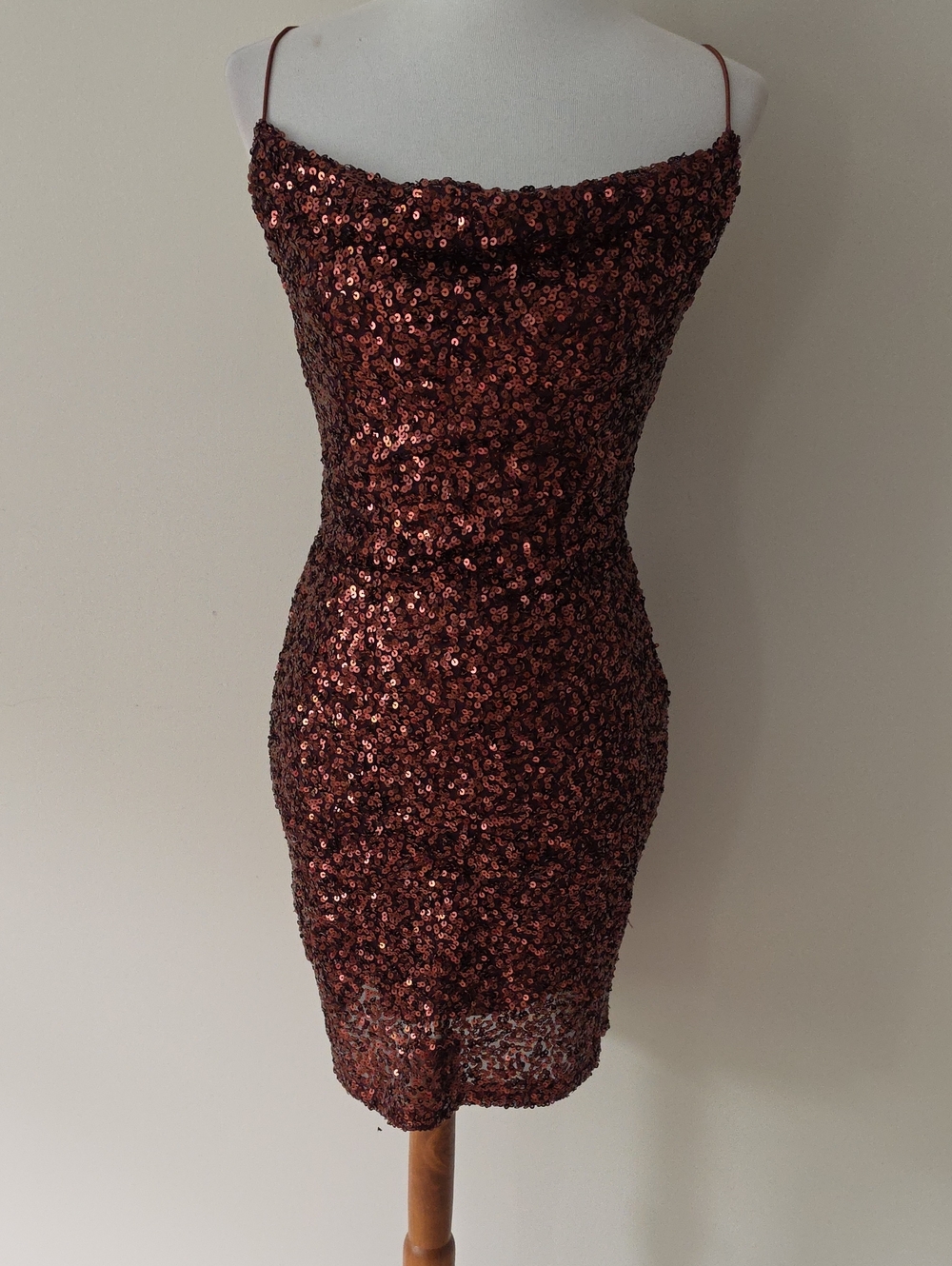 Windsor Sequin Spaghetti Strap Bodycon Dress in Metallic Brown